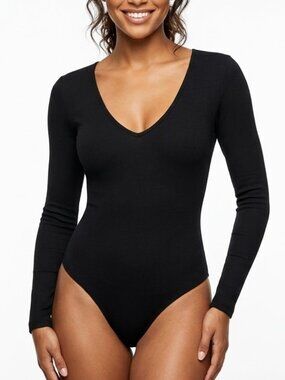 MANGOPOP Black Scoop Neck Bodysuit | Sleek Minimalist Grunge Base Layer L